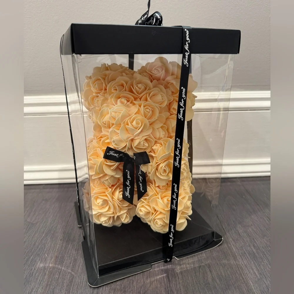 NWT Luxury Cream Faux Forever Rose Teddy Bear in Gift Box Just for You Gift